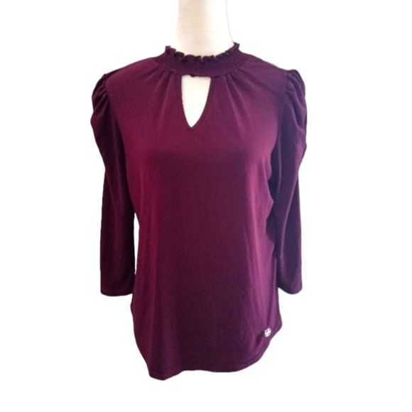 Adrienne Vittadini Tops - Adrienne Vittadini Wine Color Choker Puff Shoulder Whimsygoth blouse. Size S